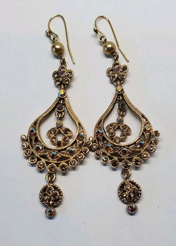 Vintage Stil goldfarbene Champagner Aurora Borealis Kristall Chandelier Ohrringe - Bild 1 von 4