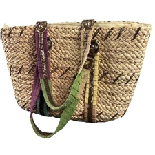 Sun N Sand Handbag Wicker Straw Woven Beach Tote Boho Style
