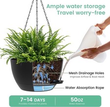 13 Inch 2 Pack Large Self Watering Hanging Planters for Indoor Outdoor Plants