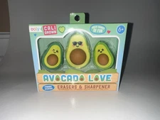 Ooly Avocado Love Erasers & Sharpener Set of 3 Brand New School Supplies Gift