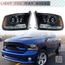 For Dodge Ram 1500-3500 13-18 Halogen Headlight W/DRL Black Projector Right+Left
