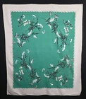 Printed Tablecloth Butterflies Flowers Green 52" x 44" Vintage 1940s 50s