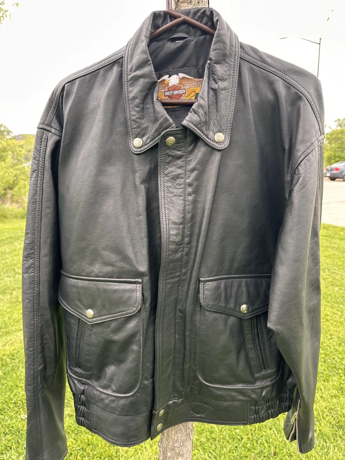 Vintage Harley Davidson Leather Bomber Jacket Black 90s Flight Flight Sz L