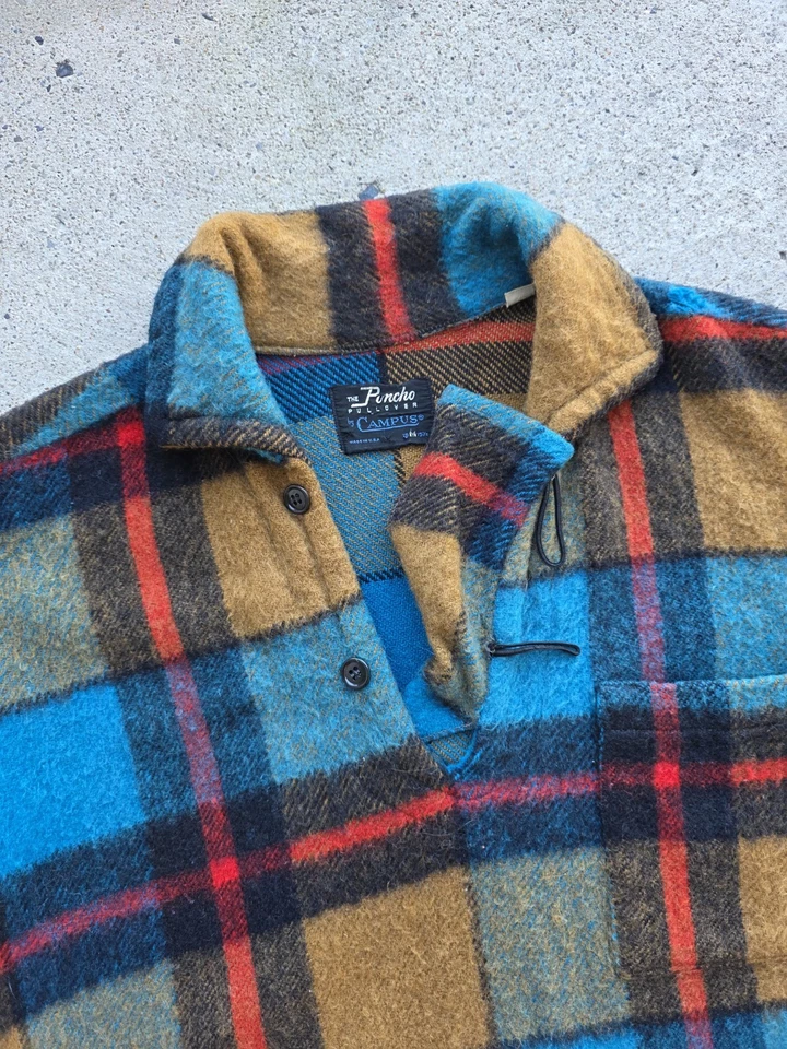Vintage Wool “The Poncho Pullover By Campus” Plaid Thick Flannel USA Made ~ Sz M - Image 2 of 4
