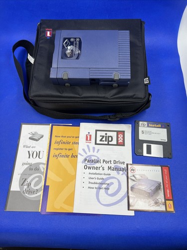 IOMEGA ZIP DRIVE ZIP100 EXTERNE PARALLÈLE IMPRIMANTE PORT Z100P2 CÂBLE FERMETURE ÉCLAIR ÉTUI - Photo 3/6