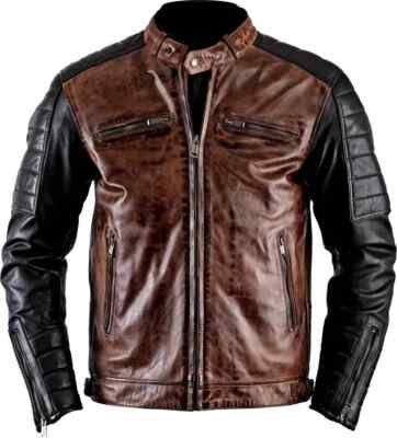 MEN'S REAL LEATHER  VINTAGE CAFE RACER STYLE DISTRESSED BROWNP (PU) JACKET