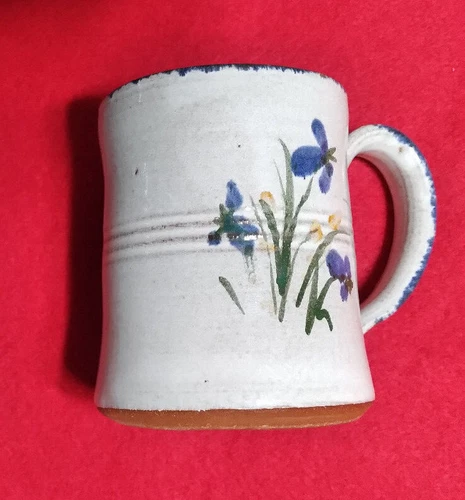 Owens Pottery 4” Coffee Mug 12 Ounce Cup Seagrove NC. Redware Floral 