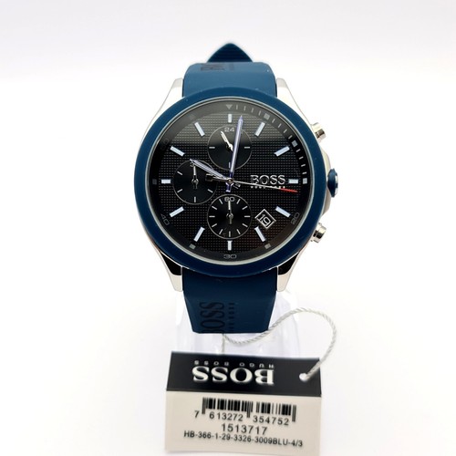 NEU ORIGINAL BOSS VELOCITY HB1513717 BLAUES SILIKONARMBAND & SCHWARZE HERREN UHR - Bild 2 von 8