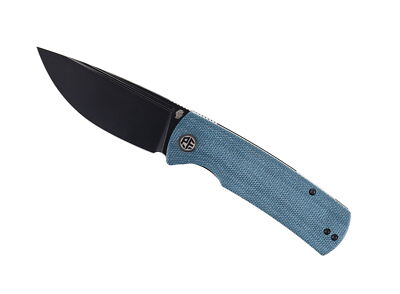 Petrified Fish Beluga Folding Knife Blue Micarta Handle K110 Plain Black P01-BMW