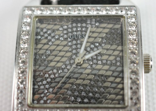GUESS Women's Snake Print Black & Silver Chrome Diamond Bezel U0050L1 Square - Picture 10 of 10
