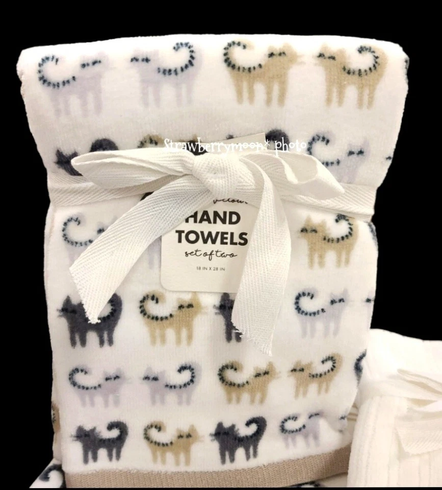 Juego de toallas con punta de mano de baño para gato de Halloween de 6 piezas 100 % algodón tostado negro gris NUEVO Foto 2 de 4