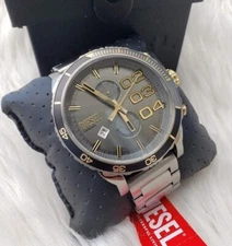 New Diesel Double Down Two Tone Gold Gunmetal Mens 51mm Chrono Watch DZ4614