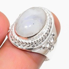 Moonstone Gemstone Handmade 925 Sterling Silver Jewelry Ring Size 8 US 