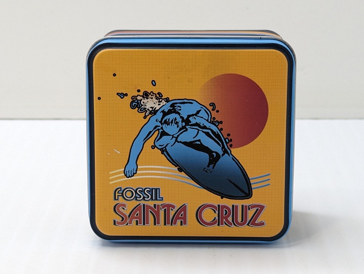 Fossil Empty Metal Watch Tin Box Santa Cruz Surfer 3.5x3.5x2.5