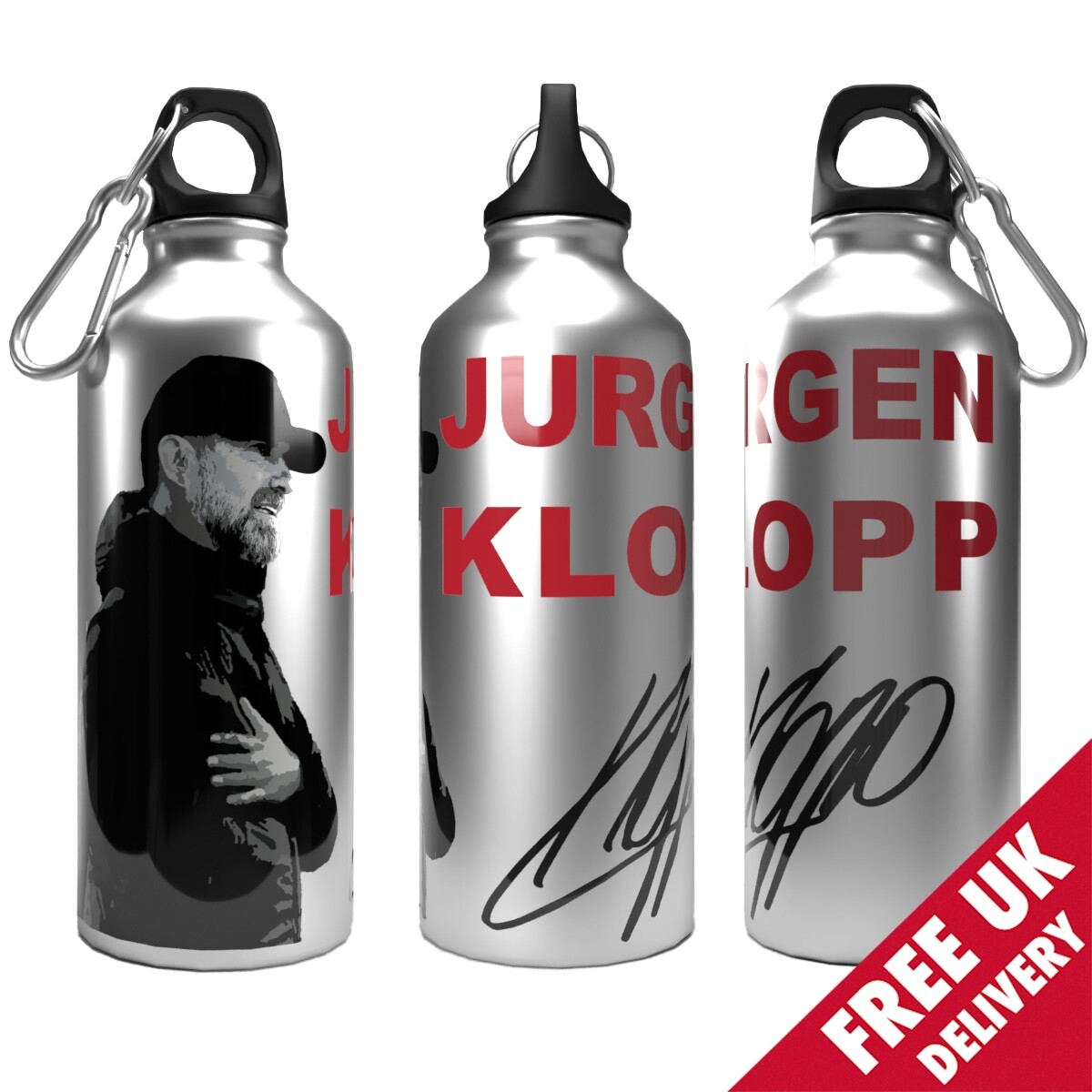 Liverpool Klopp Water Bottle 750ml Aluminium | 2 Lids + Carabiner