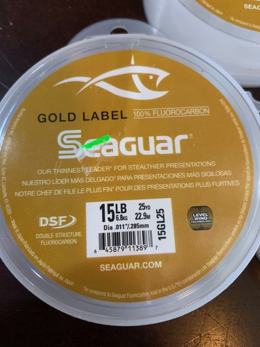 FISHING LINE 25yd - 15lb .011"diámetro - Lote de fluorocarbono Seaguar Gold Label x3pks - Imagen 2 de 3