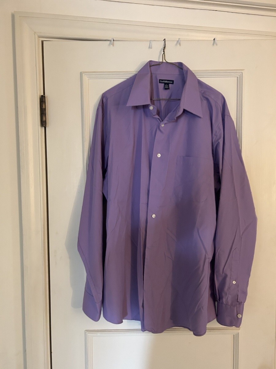 men's purple long sleeve dress shirt Purple Long Sleeve Men Button Up Shirt, Lilac Lavender Solid Color Print Dress Buttoned Collar Dress Shirt with Chest Pocket XS