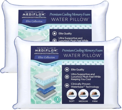 Mediflow Water Pillow Elite Collection Cooling Gel Memory Foam Pillow Two Pillow