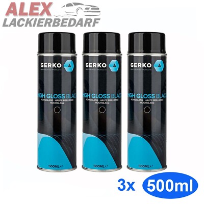 3 x GERKO Premium Autolack schwarz GLANZ 500ml Spraydose Sprühlack