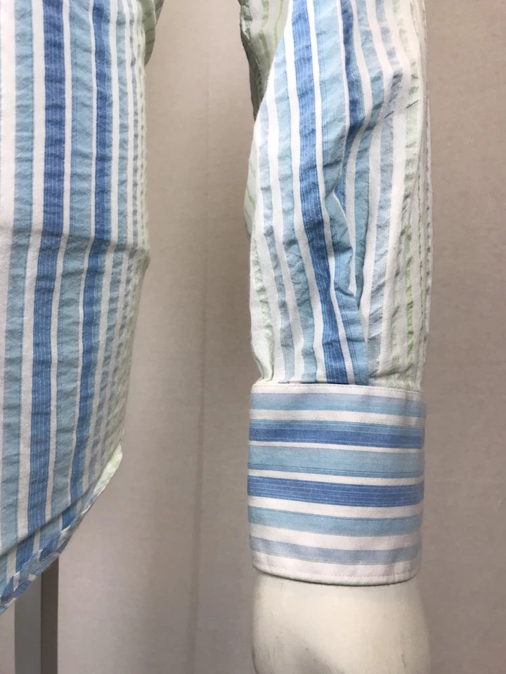 Men’s Martin Gordon XL White Pastel Blue & Green 100% Cotton L/S Shirt - Image 4 of 4