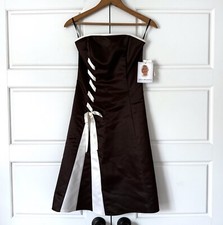 Gunne Sax Lace Up Corset Mini Dress 3 Brown Strapless Satin Jessica McClintock