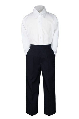 2pc Boy Baby Toddler Kid Formal White Brown Lt Gray Navy Black Khaki Pants Set - Picture 3 of 8