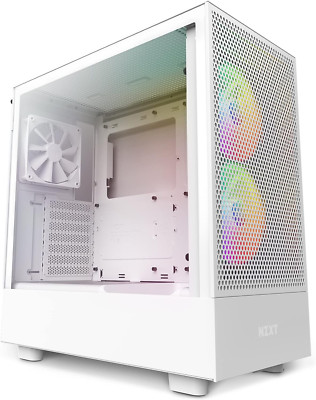 H5 Flow RGB ATX Mid-Tower Case - High Airflow, Tempered Glass, 2 Fans, White