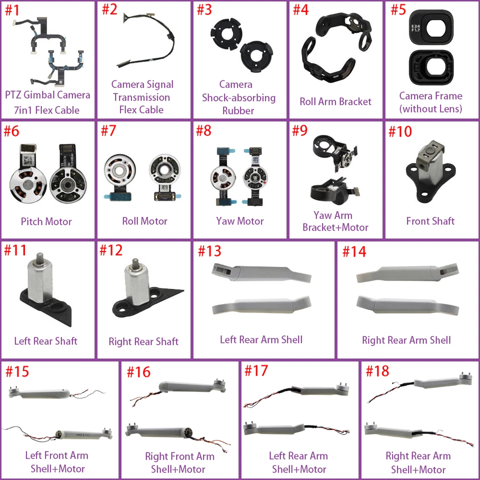 OEM For DJI Mini 3 Pro Drone Replacement Parts Accessories Arm Shell Motor Lot - Image 3 of 4