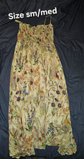 Women’s S/M Floral Smocked Spaghetti Strap V-Neck Long Maxi Dress Ivory