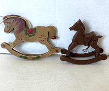 Lot of 2 Vintage Wooden Christmas Rocking Horses Ornaments Figurines