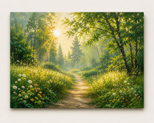 Large Forest Landscape Canvas Wall Art Nature Sunlight Path Meadow Painting