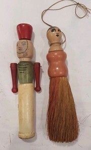 Vintage Wooden Toy Soldier And Wooden Girl Brush Doll