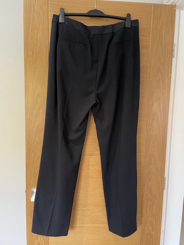 M&S Women’s Black Slim Flare Trousers With Satin Side Stripe UK16 Regular New - Image 2 of 4
