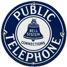 VINTAGE BELL SYSTEM PUBLIC PAYPH0NE PORCELAIN SIGN GAS STATION OIL TELEPHONE ATT