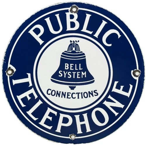 VINTAGE BELL SYSTEM PUBLIC PAYPH0NE PORCELAIN SIGN GAS STATION OIL TELEPHONE ATT