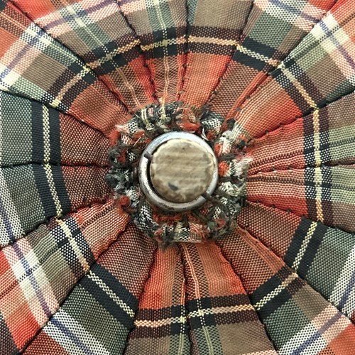 Vtg Umbrella Plaid Parasol 40’s 50's Round Lucite Handle Scalloped MCM READ - Picture 3 of 23