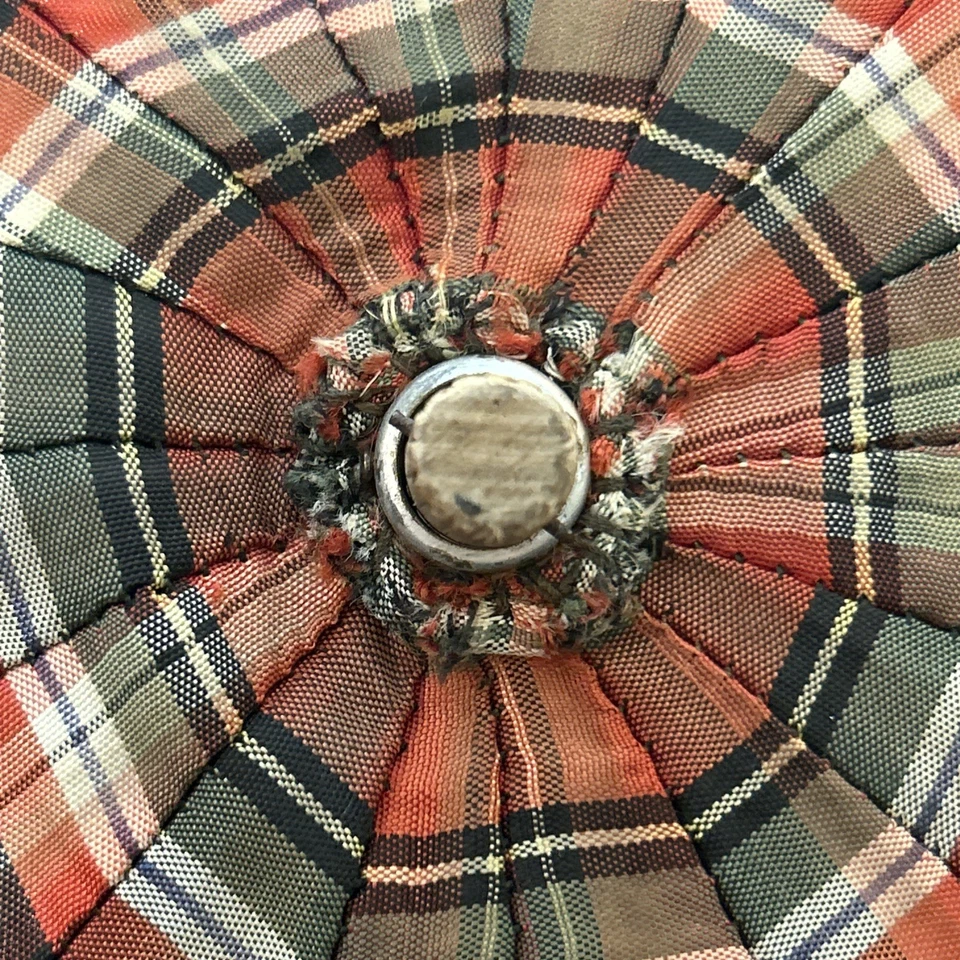 Vtg Umbrella Plaid Parasol 40’s 50's Round Lucite Handle Scalloped MCM READ - Image 3 of 4