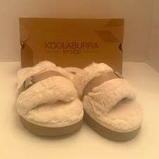 Koolaburra by UGG Fuzz d Up Women's Beige Faux Fur Slide Slippers Comfort US 8 M