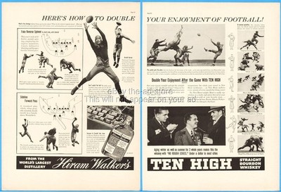 1937 Hiram Walker Ten High Bourbon Whiskey Arnold Herber NFL Football Plays Ad