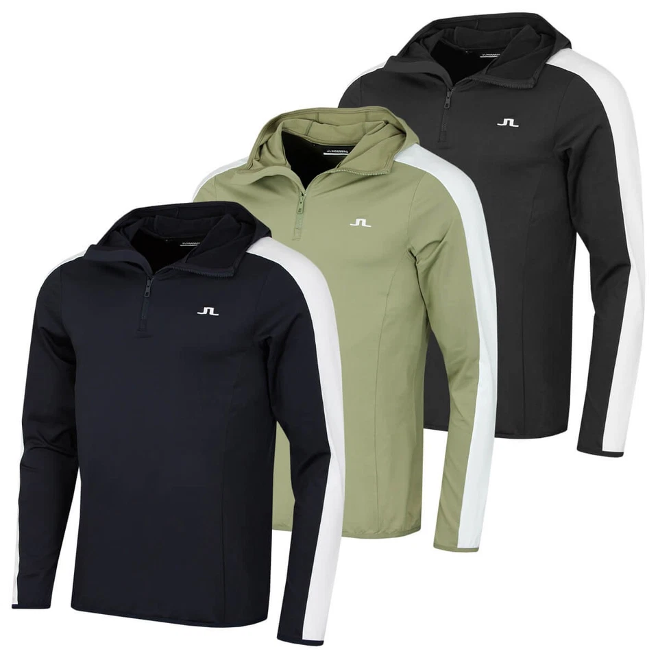 J.Lindeberg Herren Viertel Reißverschluss Kapuze Streifen Midlayer Golf Hoody 39 % Rabatt UVP