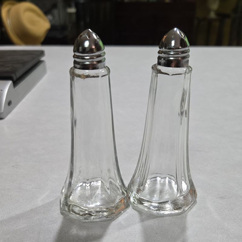 Clear Glass Salt & Pepper Shakers Set of 2 with Metal Lids