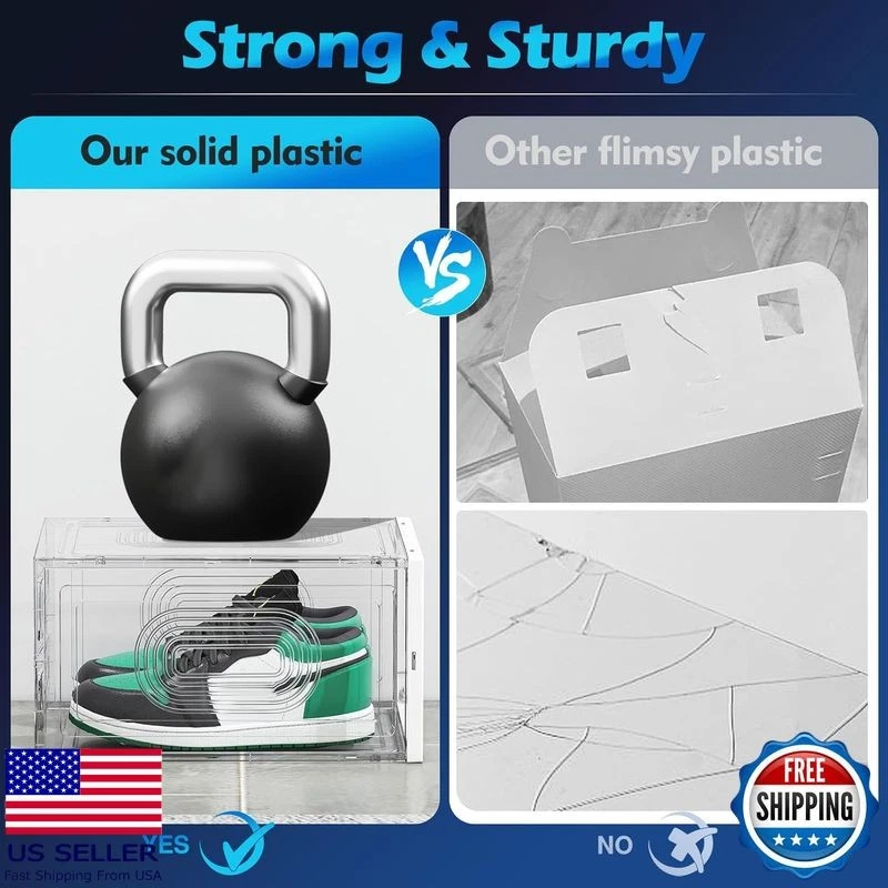 Упаковка из 8 штабелируемых прозрачных коробок для хранения обуви с магнитной дверцей, органайзером, белые - Изображение 4 из 4