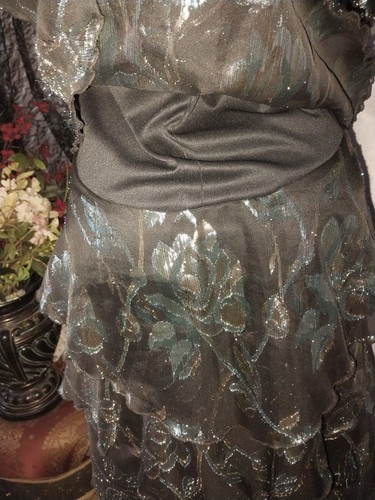 VTG 70s DISCO SILVER LAME LAYERS DRESS NEW SHINY SILKY BURLESQUE PARTY EVENING L - Picture 11 of 17