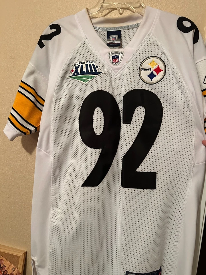 Camiseta para hombre Reebok Pittsburgh Steelers #92 James Harrison Super Bowl XLIII talla 48 Foto 2 de 4