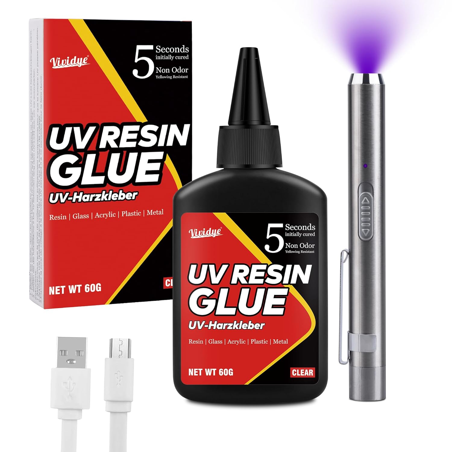 UV Resin Kit with Light - 60G UV Resin with Rechargeable 395Nm Flashlight, Fast