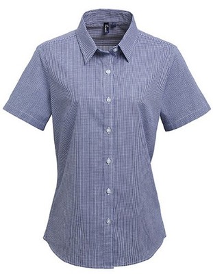 Premier Workwear Women's Microcheck (Gingham) Short Sleeve Cotton Shirt PR321 Da