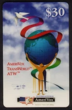 $30. International TransWorld (Vertical) World Peace Globe 0 SPECIMEN Phone Card