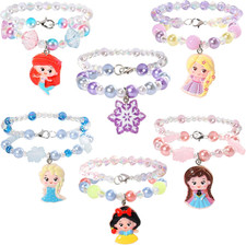 6 Sets Princess Beaded Bracelets for Girls, Princess Bracelets Dress Up Pretend