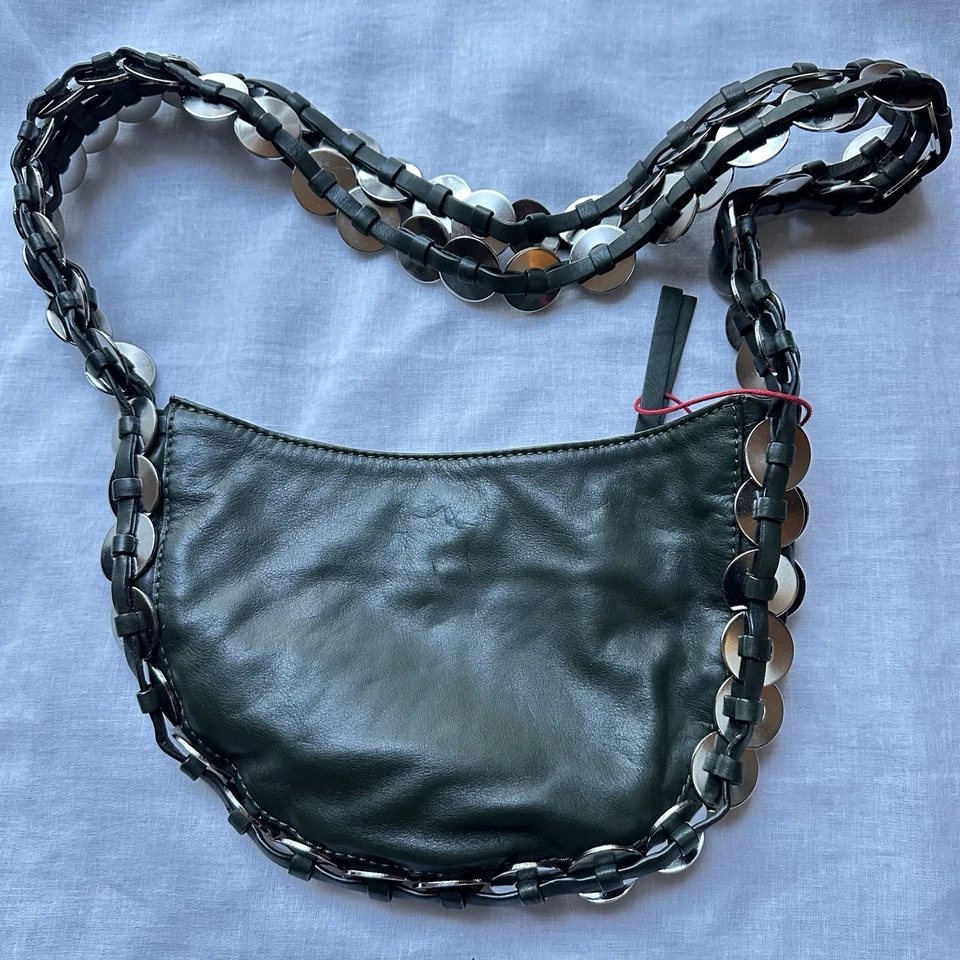 Nuevo Cartera Bandolera Zara $199 SRPLS Excedente Cuero Verde Plata Metal Anillos Foto 4 de 4