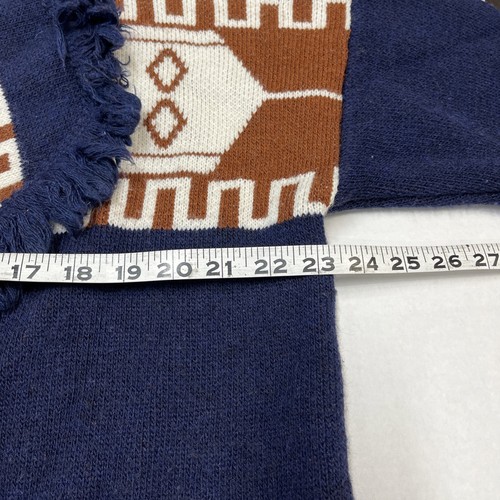 CocoGio Sweater Women M Blue Aztec Fringed Open Cardigan Wool Blend Southwestern - Picture 6 of 7
